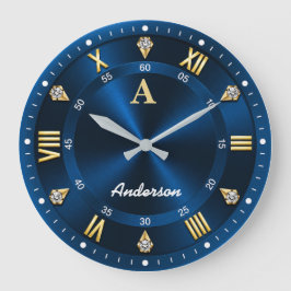 Luxury Crystal Accents Royal Blue Große Wanduhr