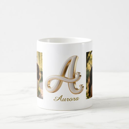 Luxury Cursive Gold White Initial  A + 2 PHOTO Kaffeetasse (Mittel)