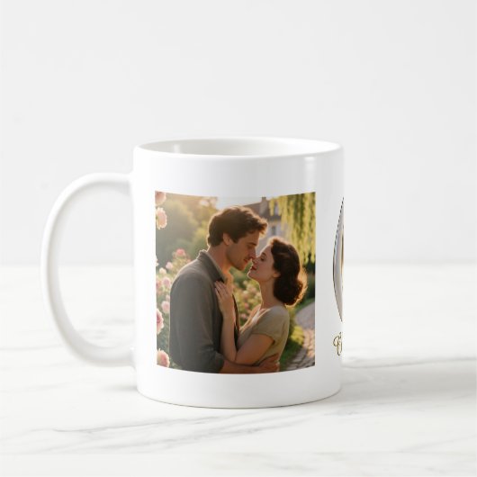 Luxury Cursive Gold White Initial  C + 2 PHOTO Kaffeetasse (Links)