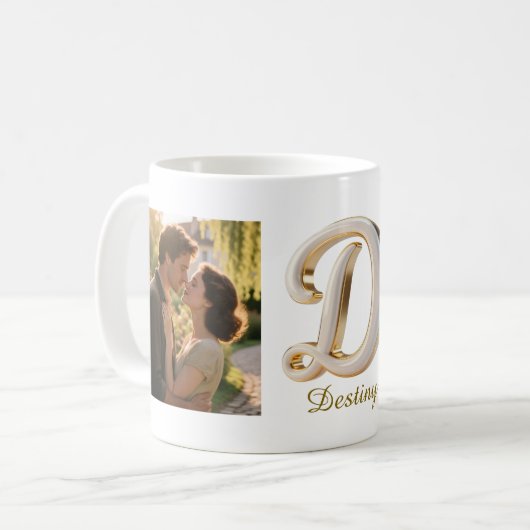 Luxury Cursive Gold White Initial D + 2 PHOTO Kaffeetasse (Vorderseite Links)