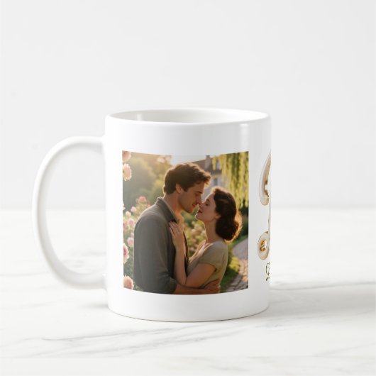 Luxury Cursive Gold White Initial  D + 2 PHOTO Kaffeetasse (Links)