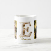 Luxury Cursive Gold White Initial E + 2 PHOTO Kaffeetasse (Mittel)