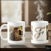 Luxury Cursive Gold White Initial  F + 2 PHOTO Kaffeetasse