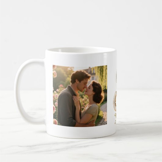 Luxury Cursive Gold White Initial  J + 2 PHOTO Kaffeetasse (Links)