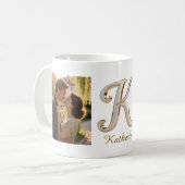Luxury Cursive Gold White Initial K + 2 PHOTO Kaffeetasse (Vorderseite Links)