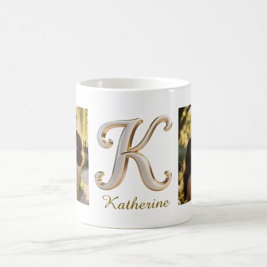 Luxury Cursive Gold White Initial K + 2 PHOTO Kaffeetasse (Mittel)