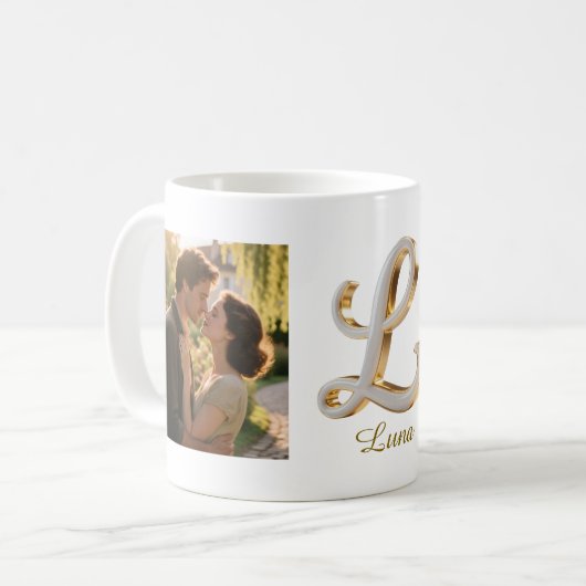 Luxury Cursive Gold White Initial L + 2 PHOTO Kaffeetasse (Vorderseite Links)
