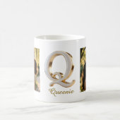 Luxury Cursive Gold White Initial Q + 2 PHOTO Kaffeetasse (Mittel)