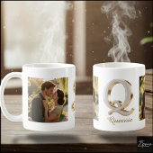 Luxury Cursive Gold White Initial Q + 2 PHOTO Kaffeetasse