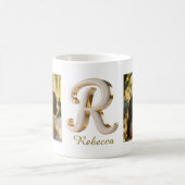 Luxury Cursive Gold White Initial R + 2 PHOTO Kaffeetasse (Mittel)