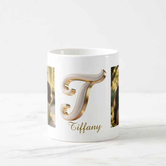 Luxury Cursive Gold White Initial T+ 2 PHOTO Kaffeetasse (Mittel)