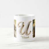 Luxury Cursive Gold White Initial U + 2 PHOTO Kaffeetasse (Mittel)