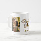 Luxury Cursive Gold White Initial W + 2 PHOTO Kaffeetasse (Vorderseite Links)