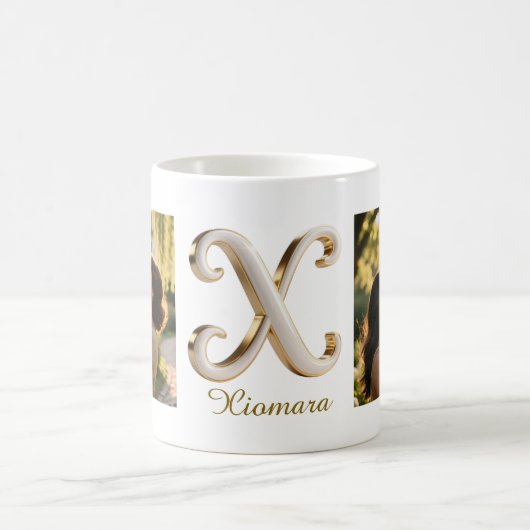 Luxury Cursive Gold White Initial X + 2 PHOTO Kaffeetasse (Mittel)