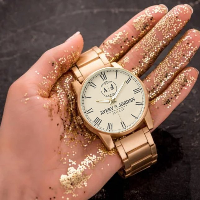 Luxury Custom Couples  Monogram Wedding  Armbanduhr (Von Creator hochgeladen)