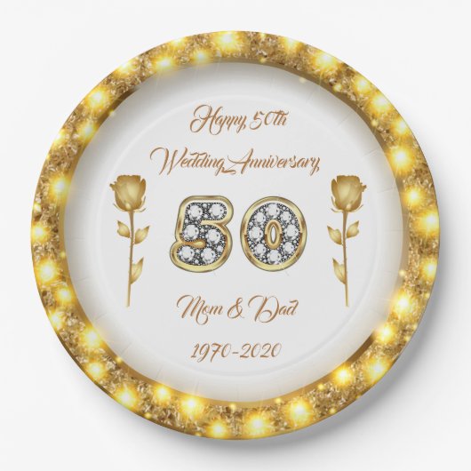 Luxury Customize Happy Gold 50 Jahre Jubiläum Pappteller (Vorderseite)