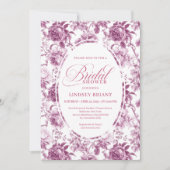 Luxury Dark Fuchsia Roses Pattern Bridal Shower  Einladung (Vorderseite)