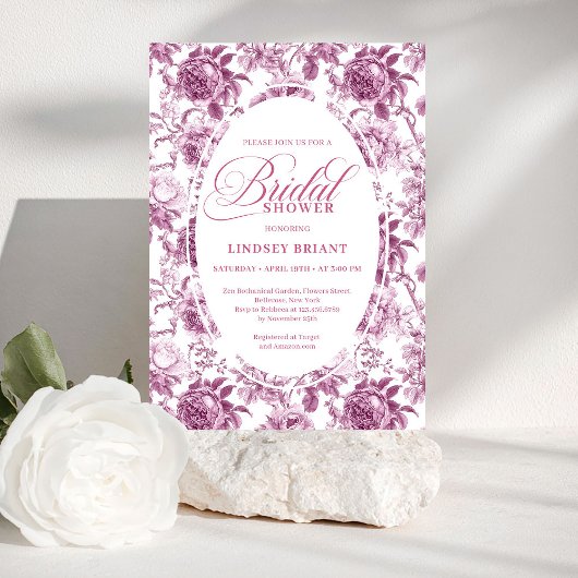 Luxury Dark Fuchsia Roses Pattern Bridal Shower  Einladung