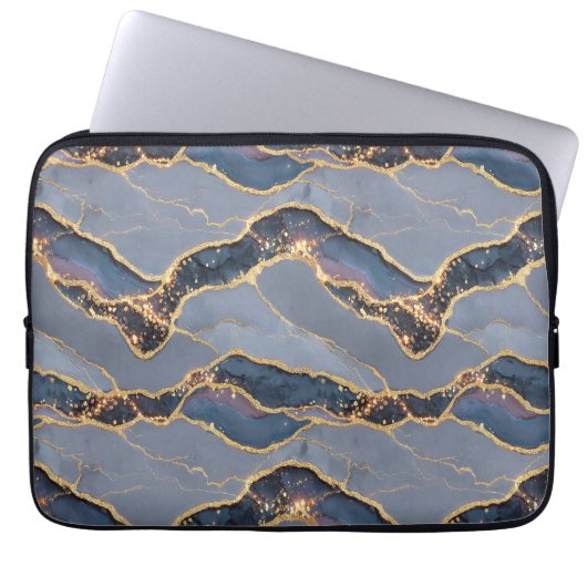 Luxury Dark Gray Marble Texture with Gold Veins Laptopschutzhülle (Vorderseite)