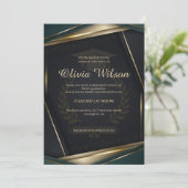 Luxury Dark Green & Gold Graduation Einladung (Stehend Vorderseite)