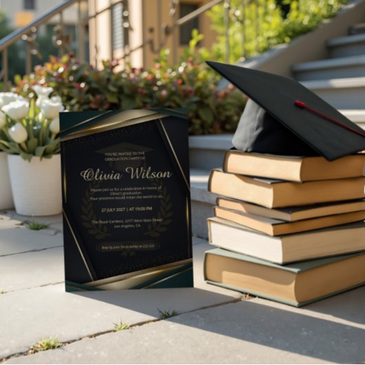 Luxury Dark Green & Gold Graduation Einladung