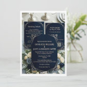 Luxury Dark Navy & Silver Wedding Invitation Suite Einladung (Stehend Vorderseite)