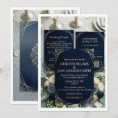 Luxury Dark Navy & Silver Wedding Invitation Suite Einladung (Vorne/Hinten)