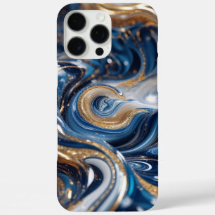 Luxury Deep Blue Gold Swirl 3D Marmortextur, iPhone 16 Pro Max Hülle