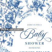 Luxury Deep Blue Toile Roses Baby Shower Invites Einladung