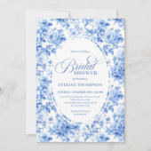 Luxury Deep Blue Toile Roses Bridal Shower Invite Einladung (Vorderseite)