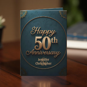 Luxury Deep Blue und Gold 50. Hochzeitstag Karte
