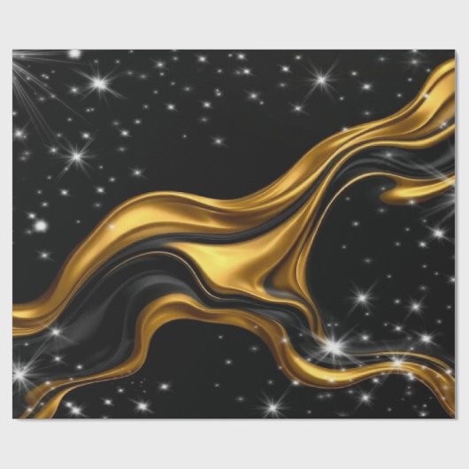 Luxury Designer Black & Gold Liquid Swirl Pattern Geschenkpapier (Flach)