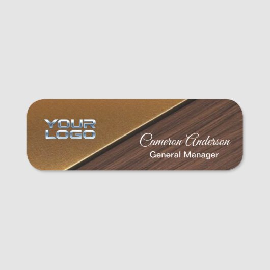 Luxury Diagonal Wood Gold Name Tag Namensschild (Vorderseite)