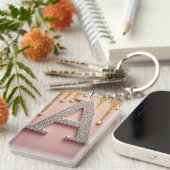 Luxury Diamond Letter A Monogram With Gold Drips Schlüsselanhänger (Vorderseite rechts)