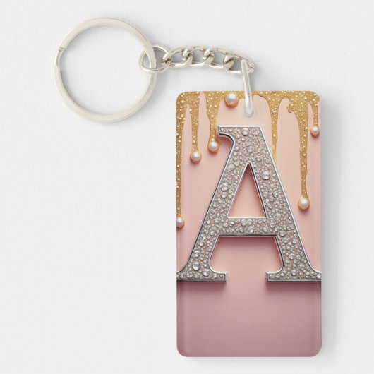 Luxury Diamond Letter A Monogram With Gold Drips Schlüsselanhänger (Vorderseite)