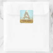 Luxury Diamond Letter A on Gold Glitter Background Quadratischer Aufkleber (Tasche)