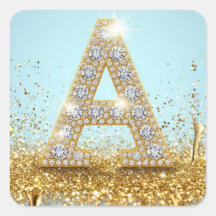 Luxury Diamond Letter A on Gold Glitter Background