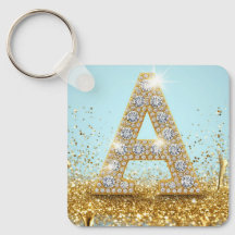 Luxury Diamond Letter A on Gold Glitter Background