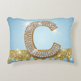 Luxury Diamond Letter C on Gold Glitter Background Dekokissen
