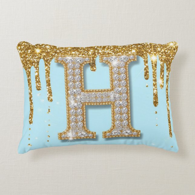 Luxury Diamond Letter H on Gold Glitter Background Dekokissen (Vorderseite)
