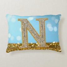 Luxury Diamond Letter N on Gold Glitter Background