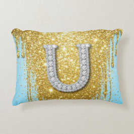 Luxury Diamond Letter U on Gold Glitter Background Dekokissen