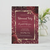 Luxury Diamonds Dark Red Roses Retirement Einladung (Stehend Vorderseite)
