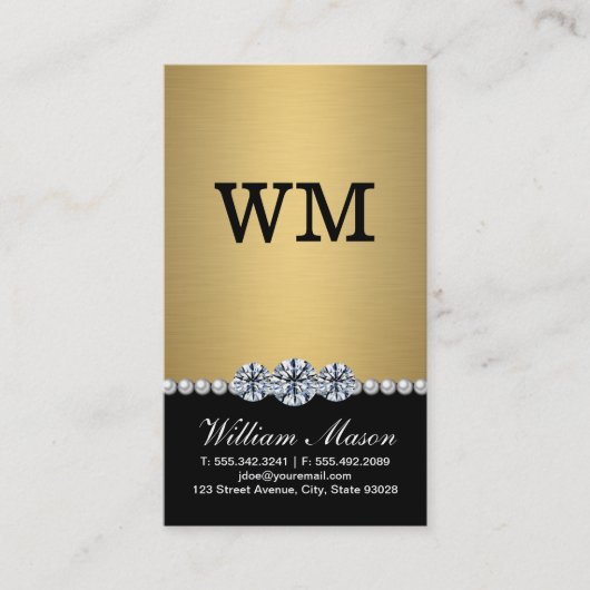 Luxury Diamonds Gold Pearls Visitenkarte (Vorderseite)