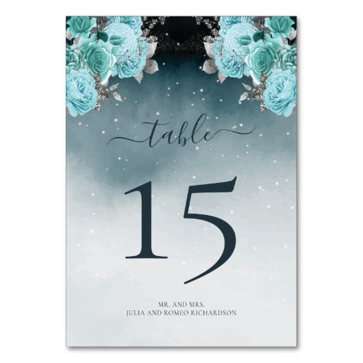 Luxury Dusty Blue Floral Wedding Tischnummer (Vorderseite)