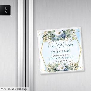Luxury Dusty Blue Gold Glitzer Rett Date Magnet