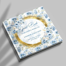 Luxury Dusty Blue Gold Glitzer Wedding Guest Book Gästebuch