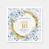 Luxury Dusty Blue Sweet 16 Gold Glitzer Party Serviette (Vorderseite)