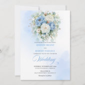 Luxury Dusty Blue White Floral Wedding Invitation Einladung (Vorderseite)