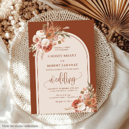 Luxury Dusty Orange Pampas Grass Boho Wedding Einladung